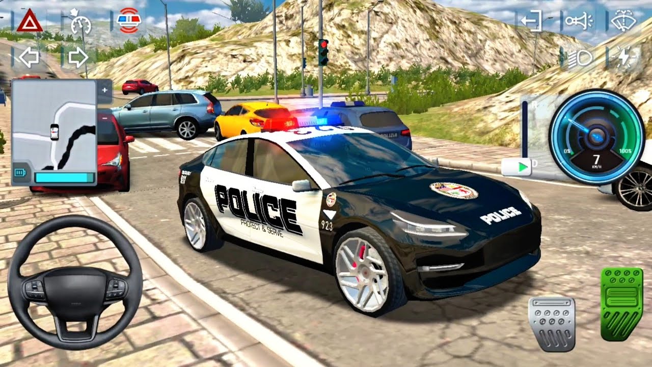 US Police Tesla Petroling Drive In City : Police Simulator 2025 : Police Game Android Gameplay