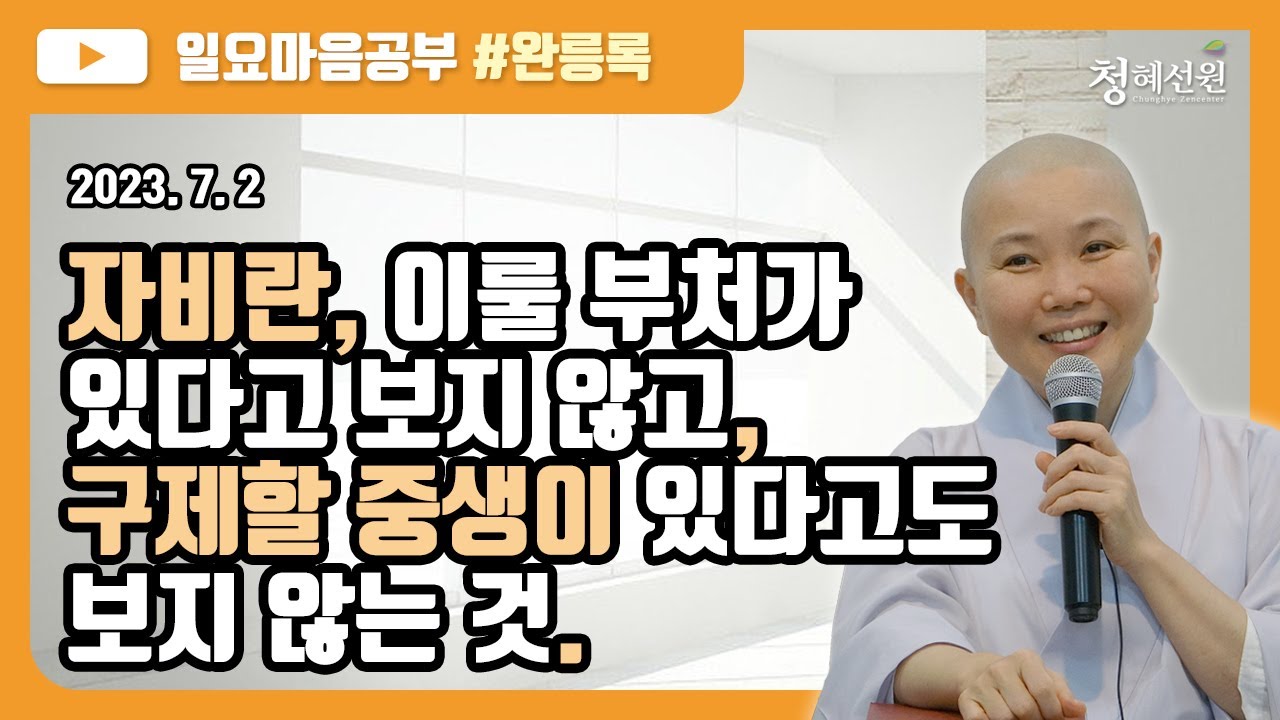 2023.07.02 [청혜선원] 일요공부ㅣ완릉록 제27회 ＂자비란, 이룰 부처가 있다고 보지 않고, 구제할 중생이 있다고도 보지 않는 것. 