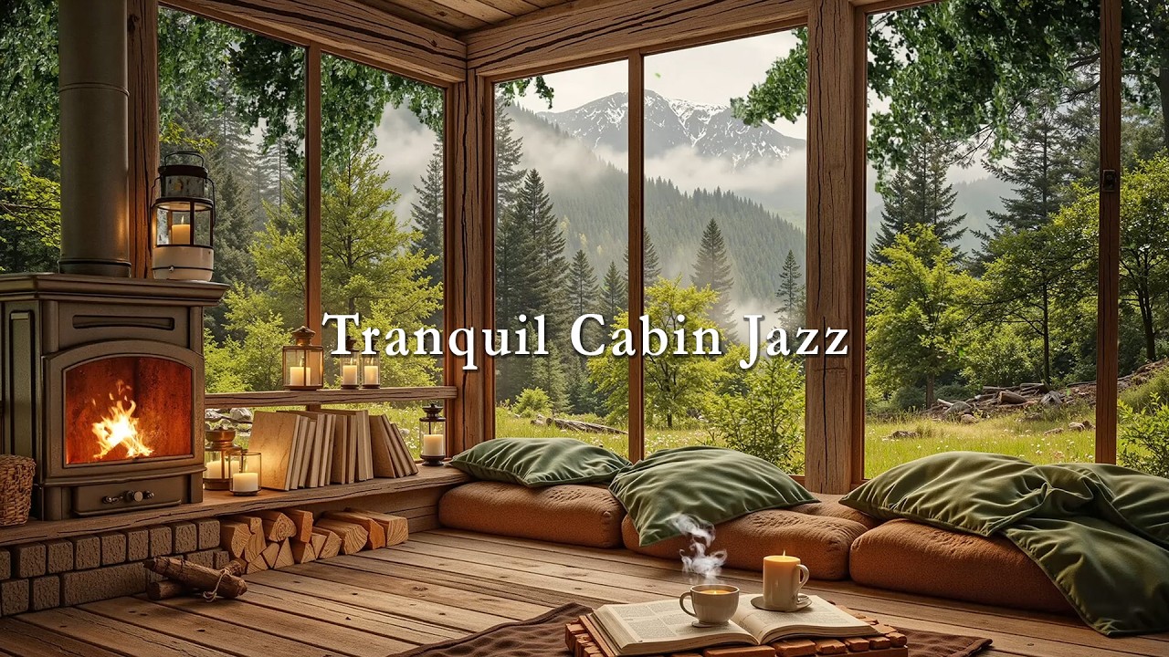 Tranquil Cabin Jazz 🌿 Cozy Fireplace Glow & Calm Nature Morning Ambience