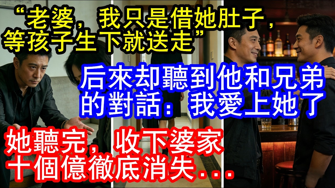 他对老婆说只是借她人代孕，孩子生下就送走，却私下和兄弟说已爱上她。老婆听闻后，收下婆家十亿彻底消失