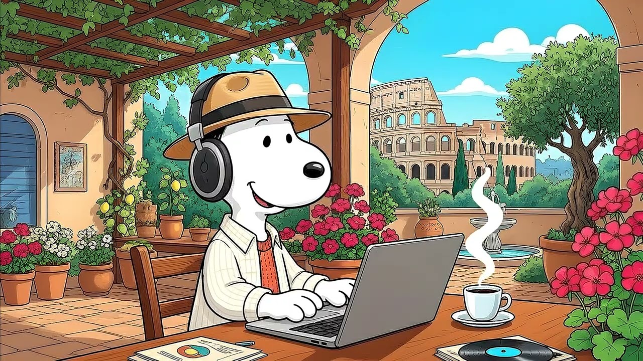 Snoopy's Rome Spring Piazza Café ☕ Sweet Bossa Nova & Relaxing Jazz for Work & Productivity