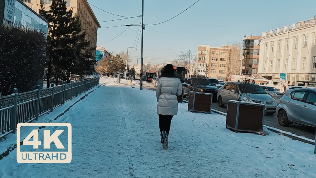 Walking through the snowy streets of Ulaanbaatar | 4K | ASMR | Mongolian winter
