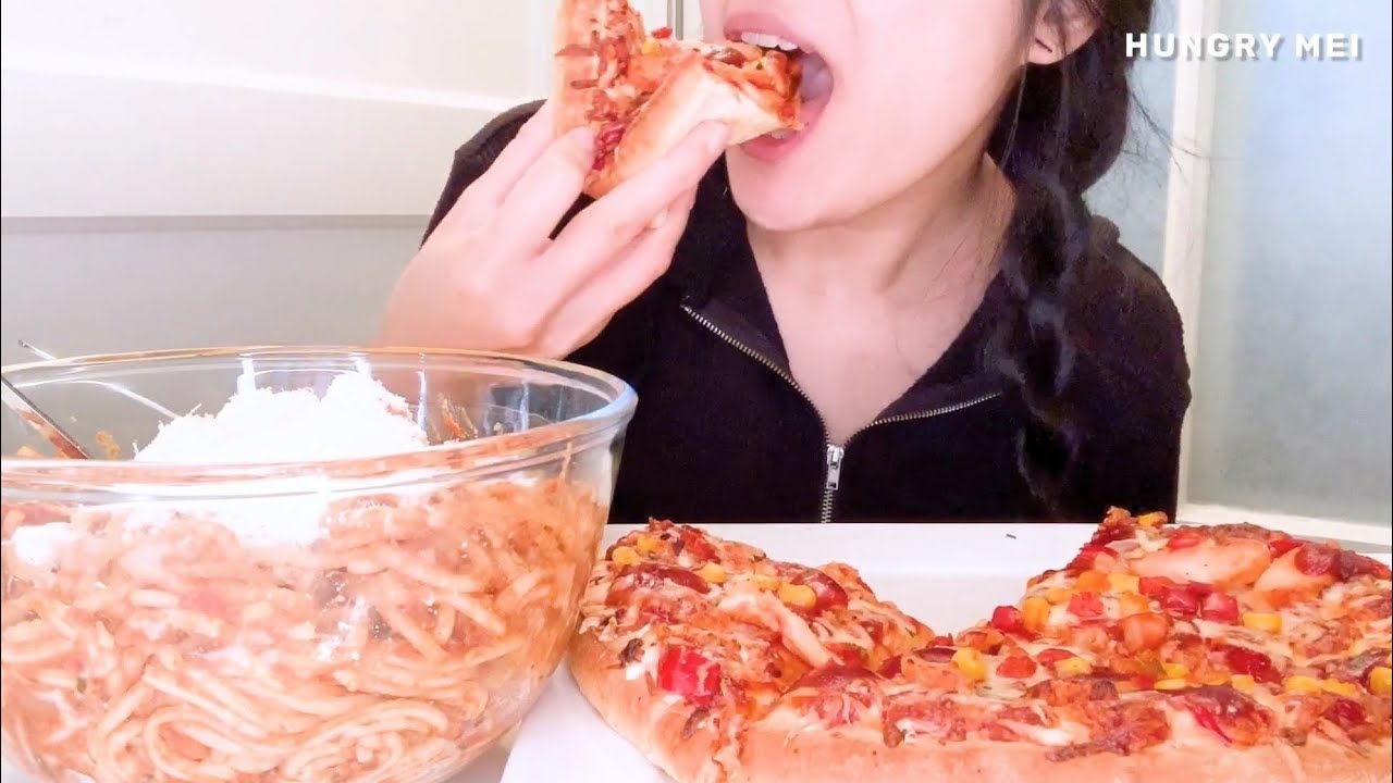 [MUKBANG] BBQ CHICKEN PIZZA & SPAGHETTI BOLOGNESE ~ CHEESE ~ REQUEST