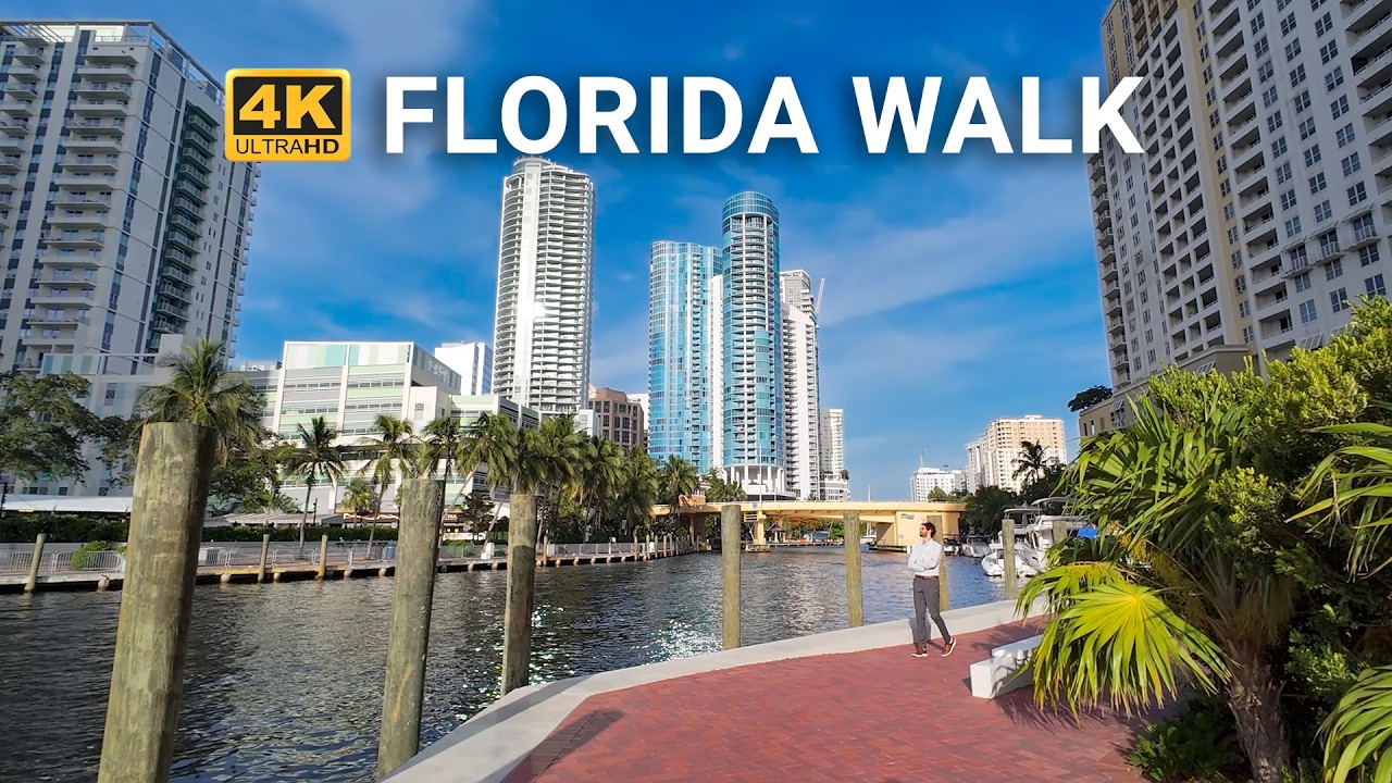 4K HDR Walk Fort Lauderdale Riverwalk Florida Miami | Video Walking Tours