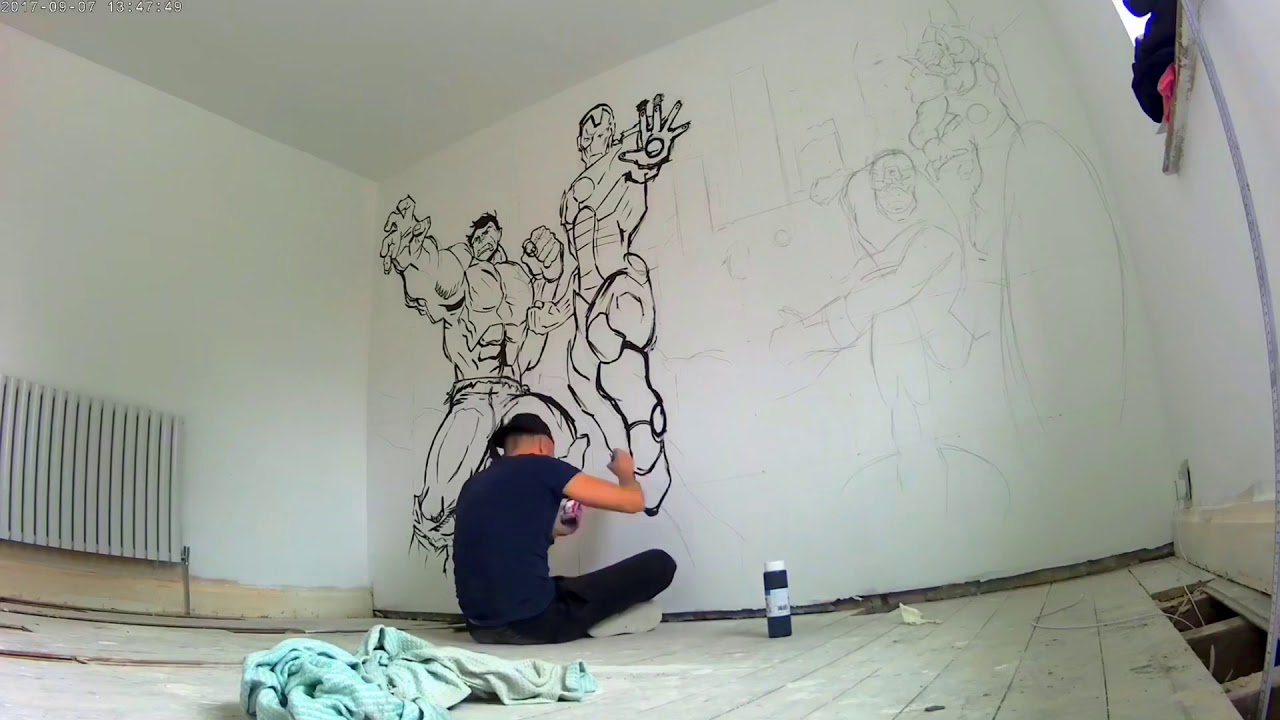 AVENGERS WALL ART! (Kids Bedroom Mural) MUST WATCH