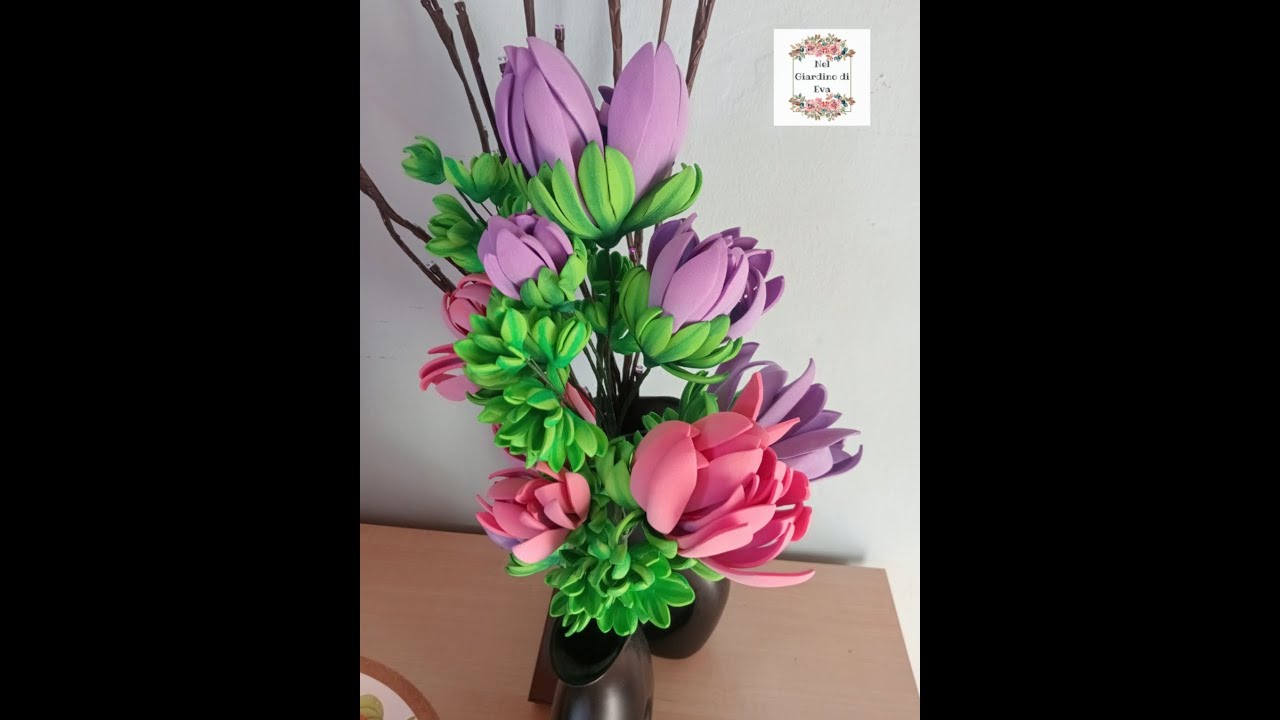 🌿🌸Ramo Decorativo Verde Fiorito in Gomma Eva / Tutorial facile e Creativo