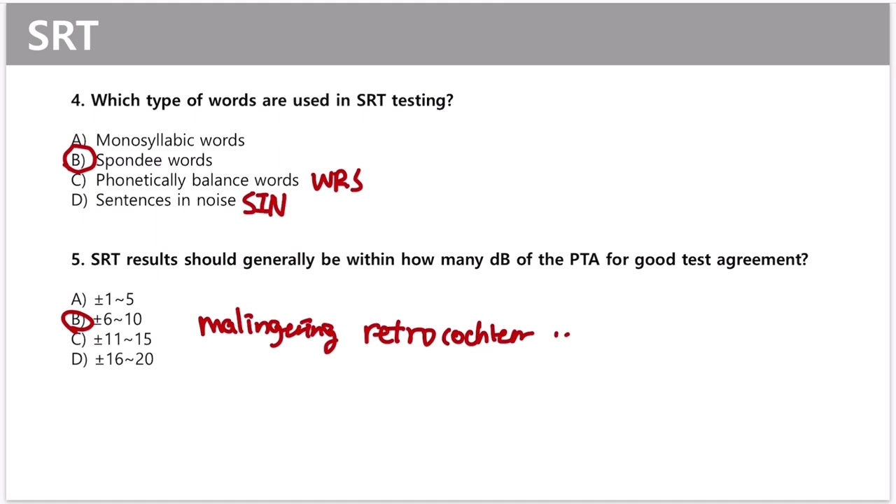 [Quiz] Speech audiometry (1) SRT, WRS, SDT