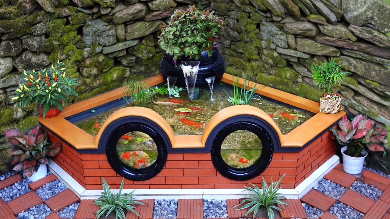 Awesome ideas from cement! DIY waterfall aquarium for your garden