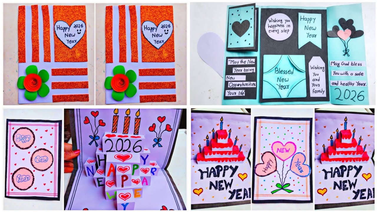 DIY 4 Beautiful New year Special greeting card 2026 // Happy New year pop-up card making