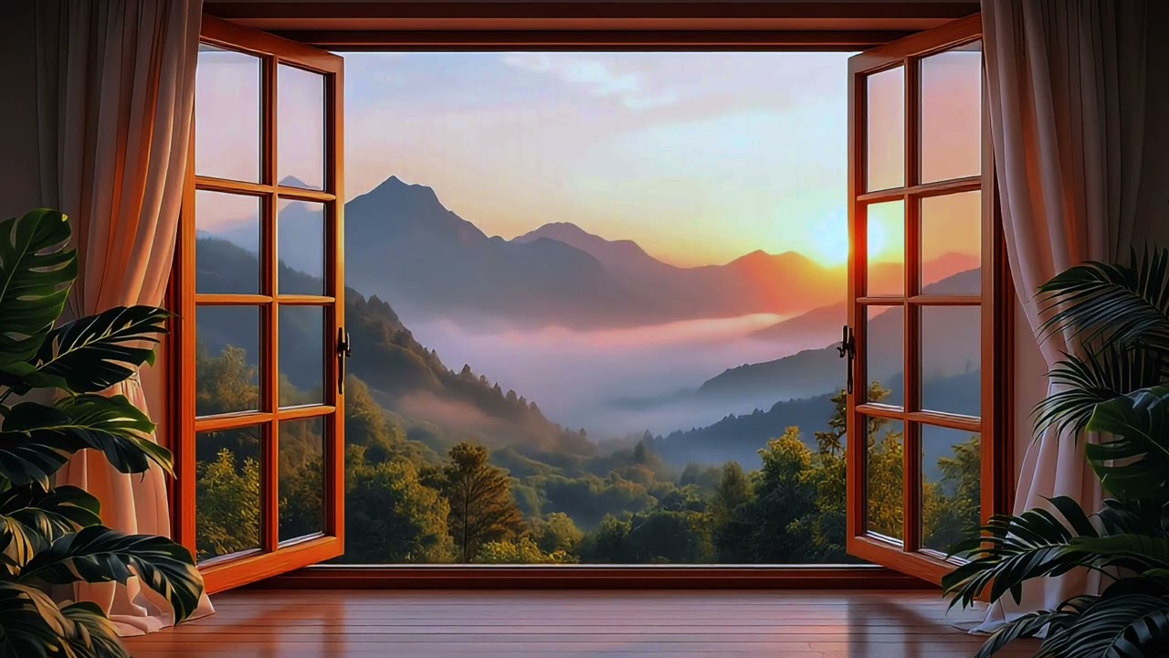 Sunrise Mountain Window in 4K • Peaceful Nature Ambience for Calm, Sleep & Relaxation | Window View