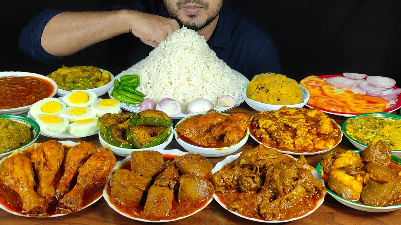EATING DUCK CURRY+MUTTON LIVER CURRY+MUTTON FAT+CHICKEN LEG+WINGS+EGGS+EGGPLANT FRY+BHORTA | SOUNDS
