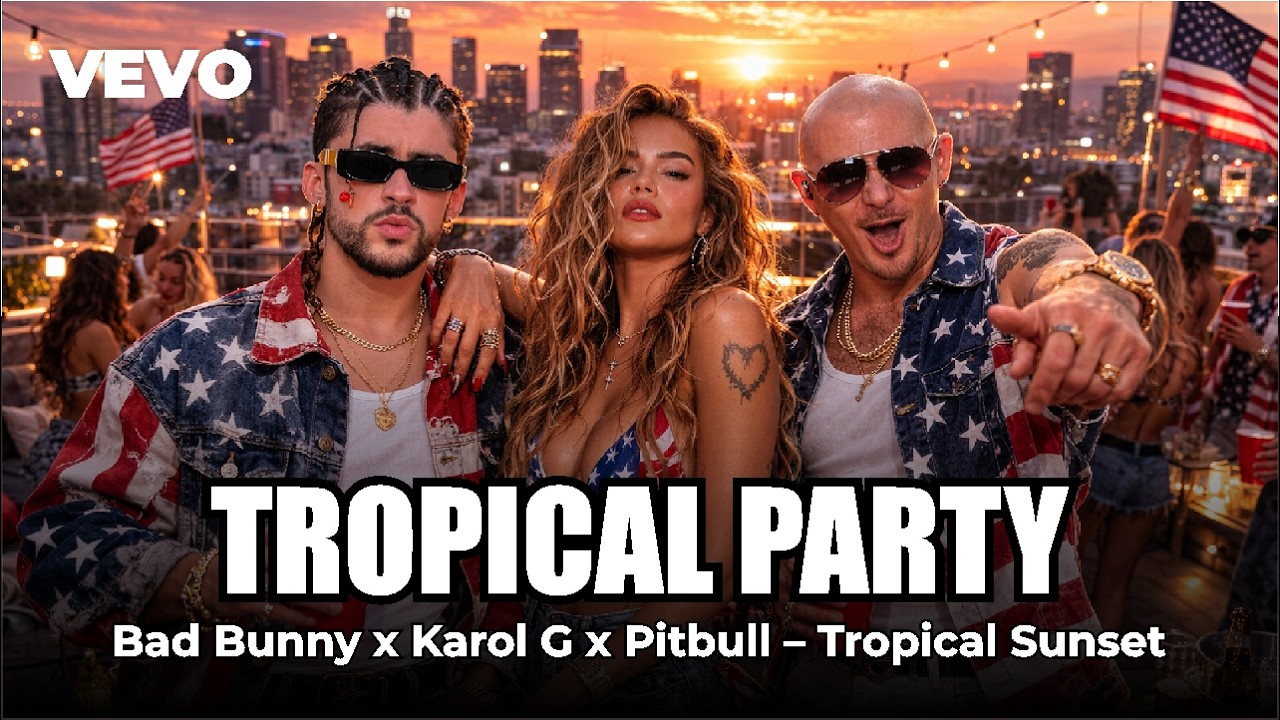 Bad Bunny x Karol G x Pitbull &ndash; Tropical Sunset Party (AI Music Video) 🌴🔥