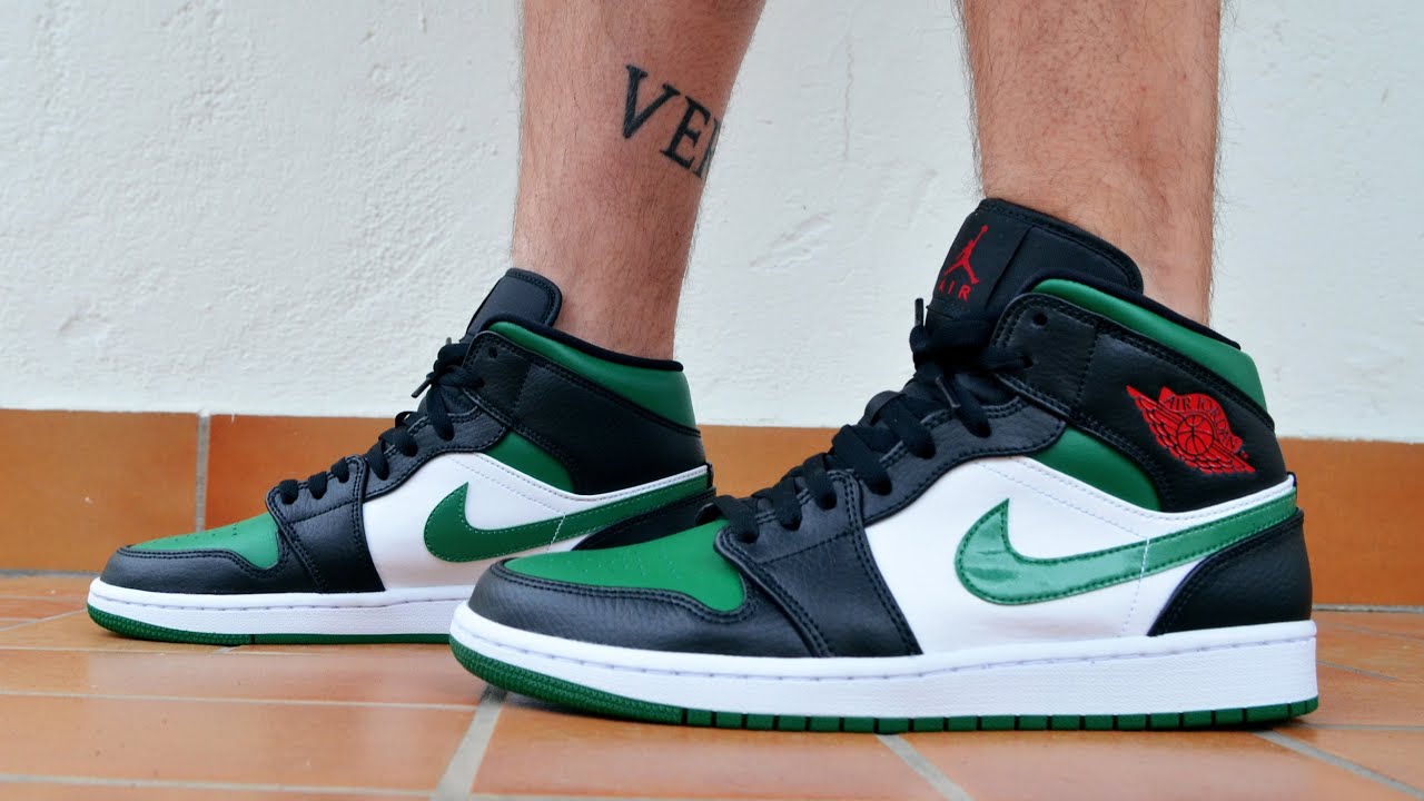 Air Jordan 1 Mid Pine Green on Feet (2020)