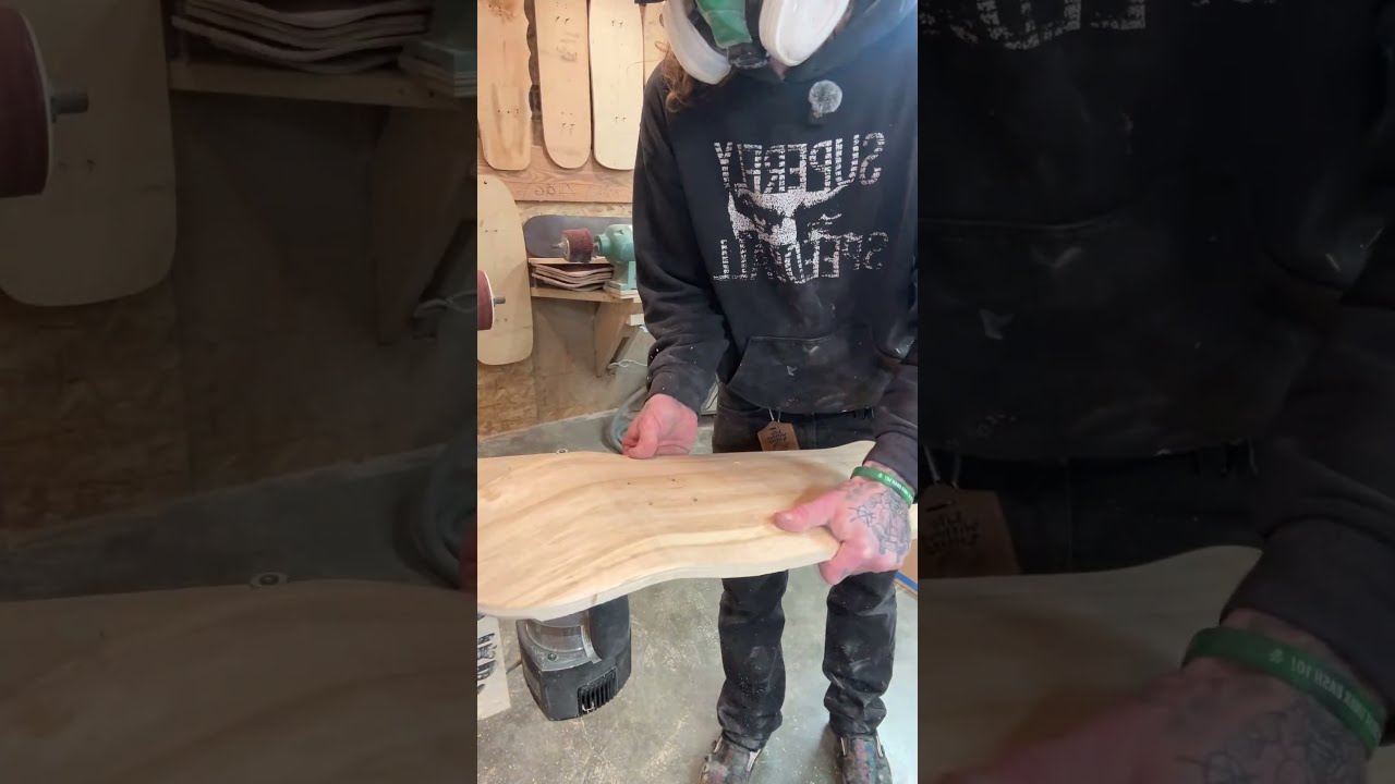 Edge routing an 8 ply deck from Life Skateboards live #skateboarding #woodworking #skate #satsifying