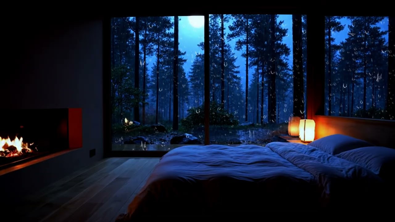Cozy Cabin Rain Sounds with Fireplace at Night | Deep Sleep Ambience for Insomnia