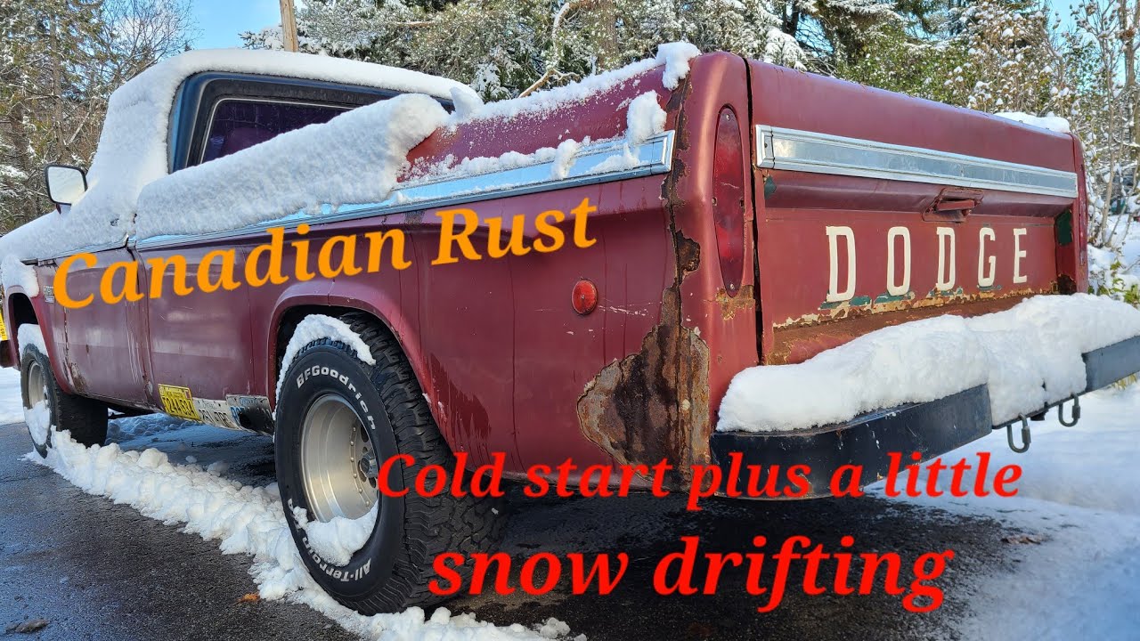 dodge d 100 cold start and driving to the park in the snow