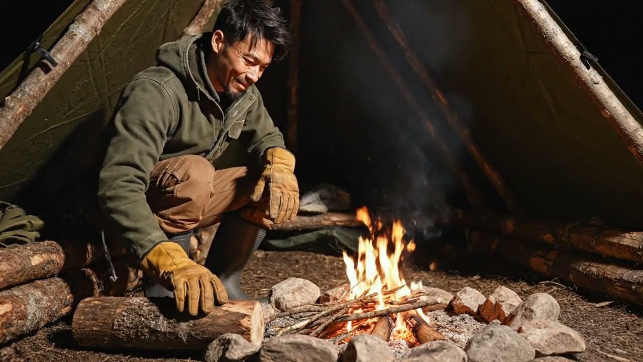 Building an Underground Survival Shelter in a Rainstorm | Rammed Earth & Wood