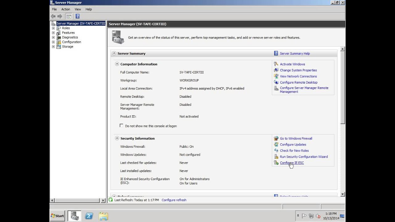 Windows Server 2008 R2 Disable Internet Explorer Enhanced security Mode