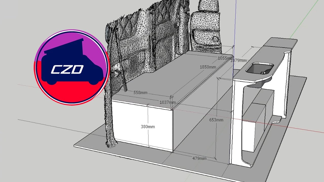 Kit camper cama, armario con fregadero Nissan Evalia NV200. Como diseñar muebles, interior cad-cam