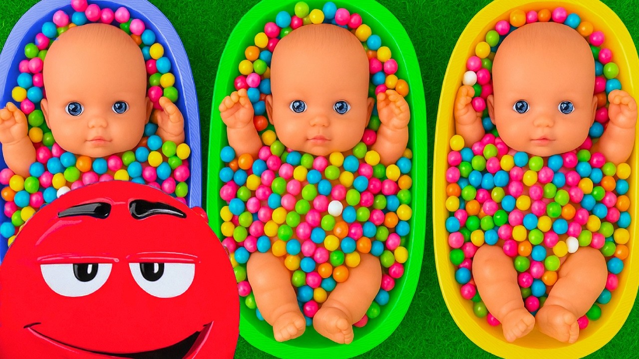 4 Minutes Satisfying with Full of 3 Rainbow BathTubs Candy with M&M's & Magic Slime Cutting Video