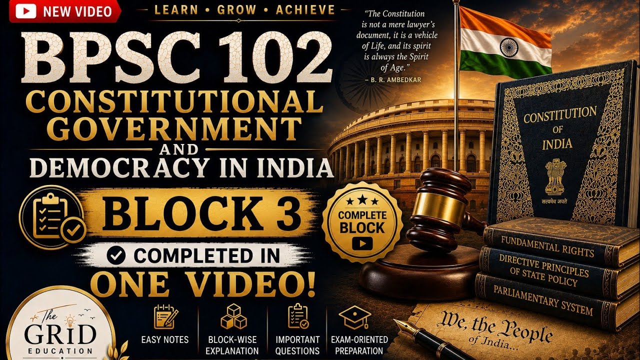 📚 BPSC-102 Block 3 | Constitutional Government and Democracy in India | IGNOU One-Shot Notes |