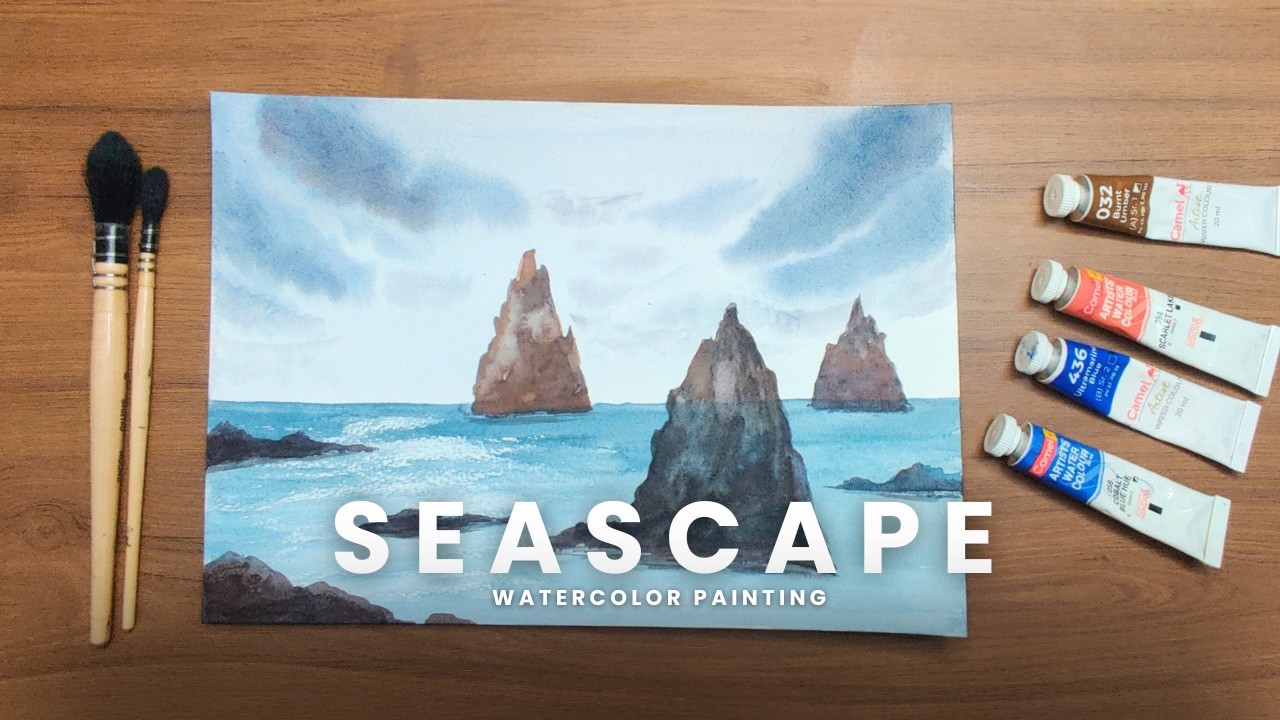 How To Paint A Seascape In Watercolor/ Cloudy Seascape Painting#watercolor