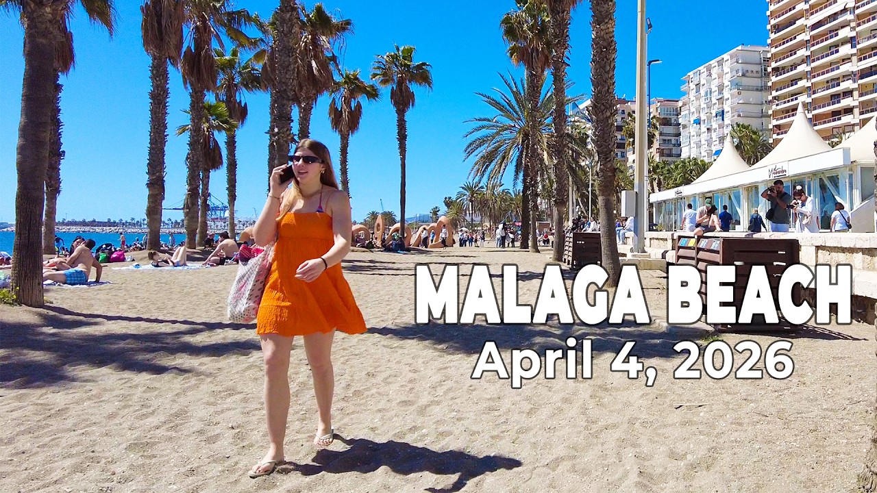 Malaga Beach April 4, 2026 Promenade Walk Costa del Sol Spain [4K]