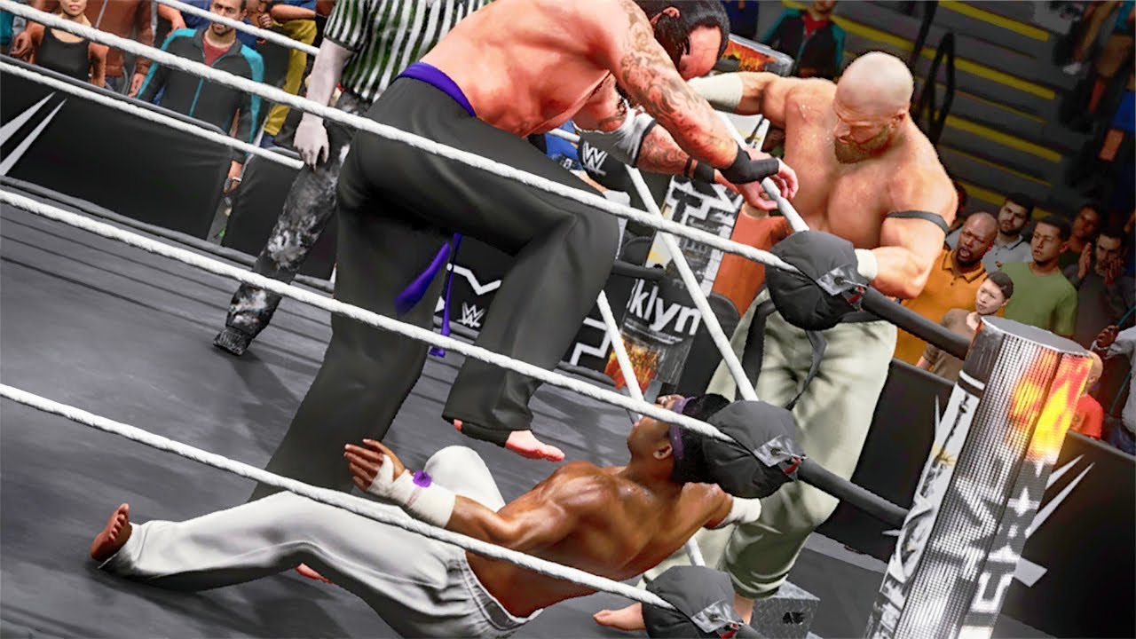 WWE 2k20 Triple H & Undertaker vs Velveteen Dream 2, karate gi barefoot gyaku
