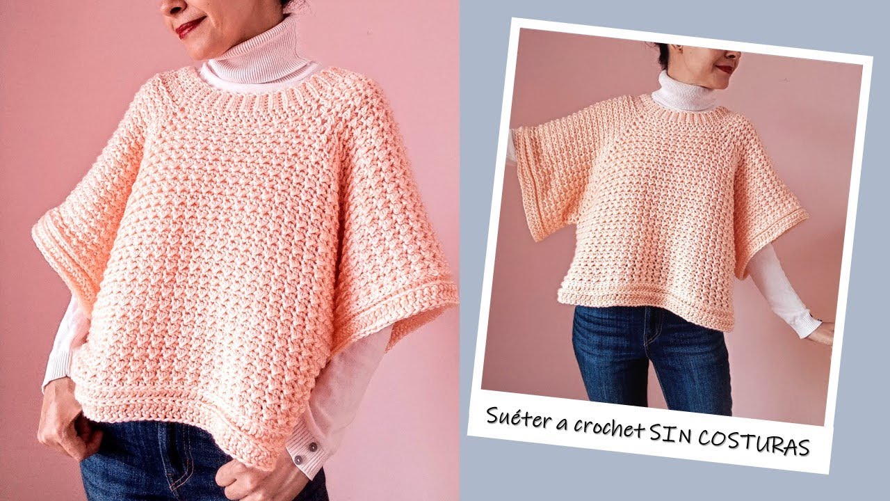 Suéter/Poncho TOP DOWN a crochet para mujer ¡SIN COSTURAS y paso a paso!
