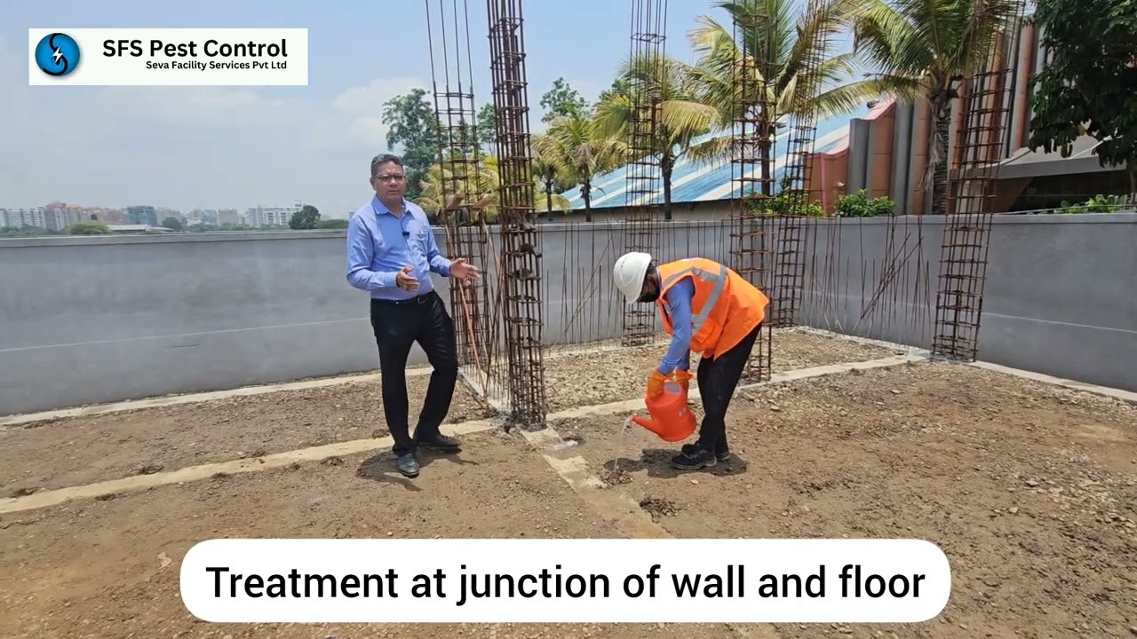 Pre-construction anti-termite treatment to building under construction.Step by step process 