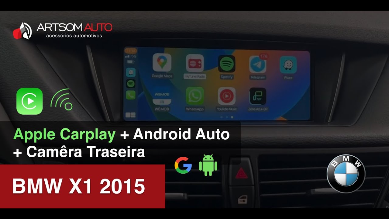 BMW X1 2015 - Instalação CarPlay e Android Auto sem fio + Câmera traseira - ArtsomAuto