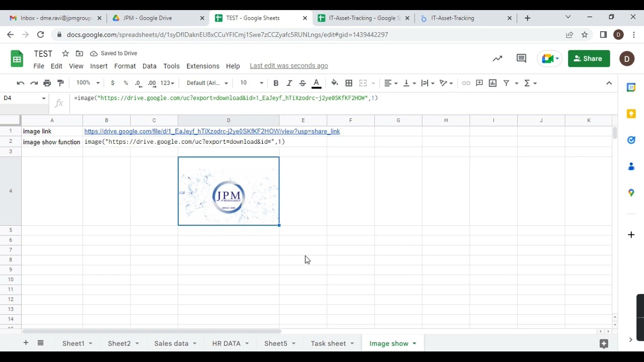 Google Drive image show on google sheet || without script