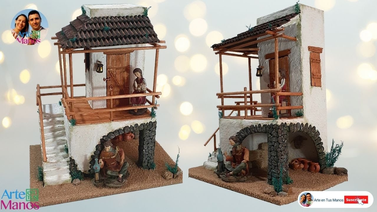 🔴Cómo Hacer una CASA Para PESEBRES Con Escalera, Balcón y Depósito, TUTORIAL Con Arte en Tus Manos