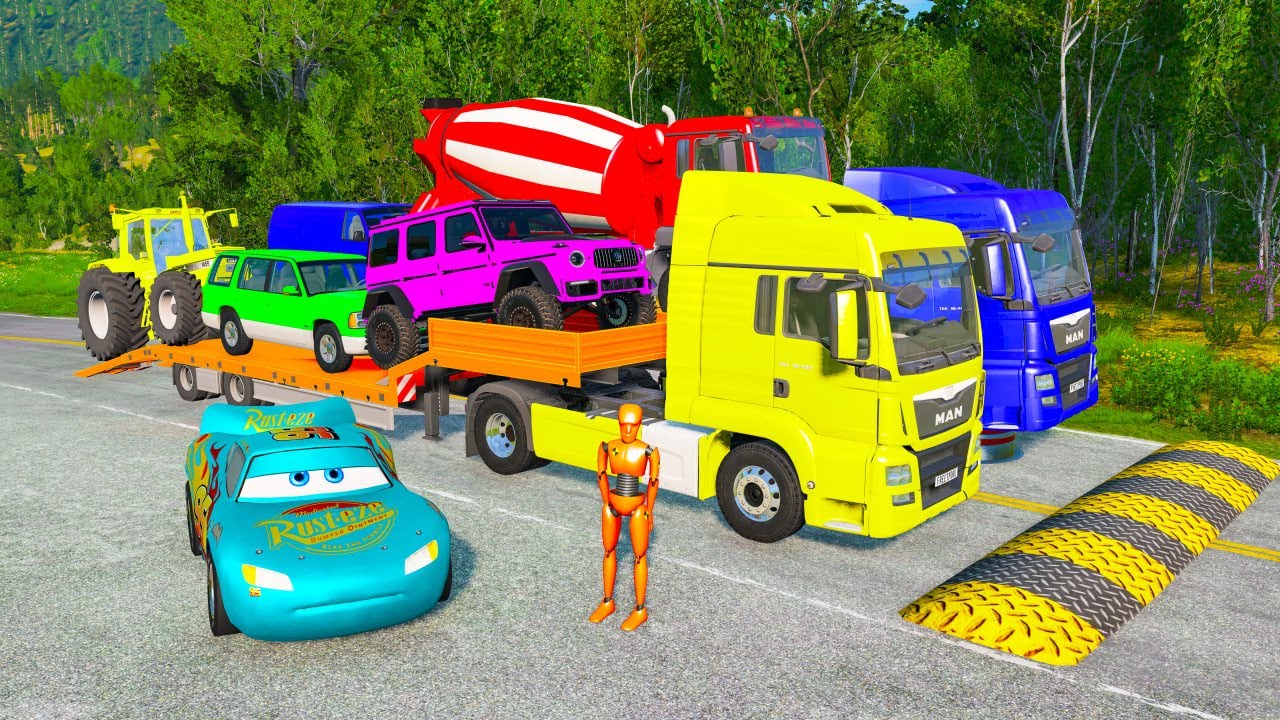 Flatbed Truck BNG STYLE GAMES | Transportation with Truck - Pothole vs Car #24 - BeamNG.Drive