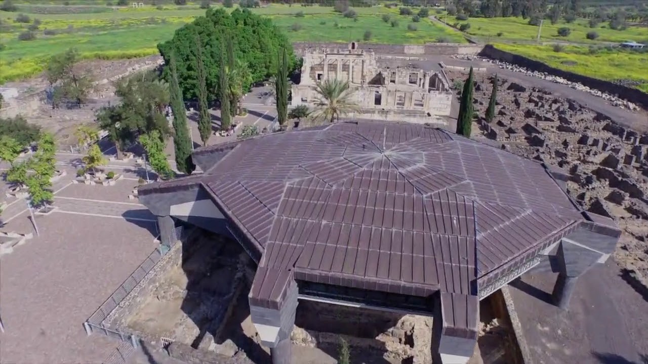 Aerial view of Capernaum Sea of Galilee 720p