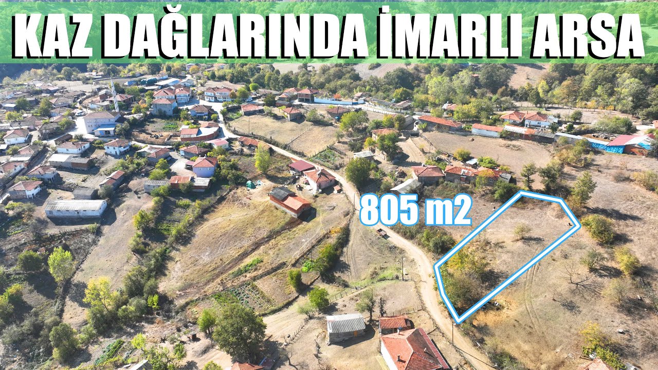 1722- Kazdağları Çanakkale Yenice'de Doğa Manzaralı 805 m2 İmarlı Arsa