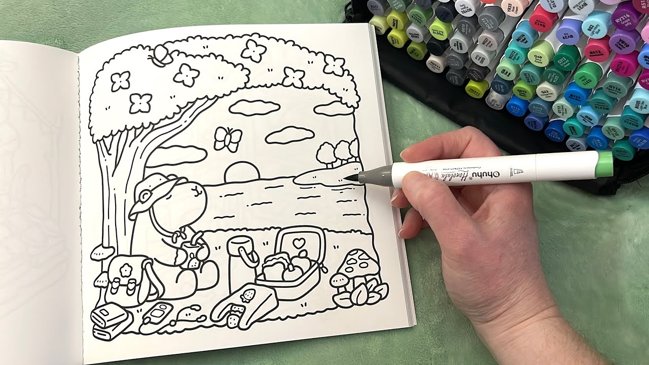 ASMR Color With Me | Capybara Cutie on a Picnic (whispered, marker sounds)