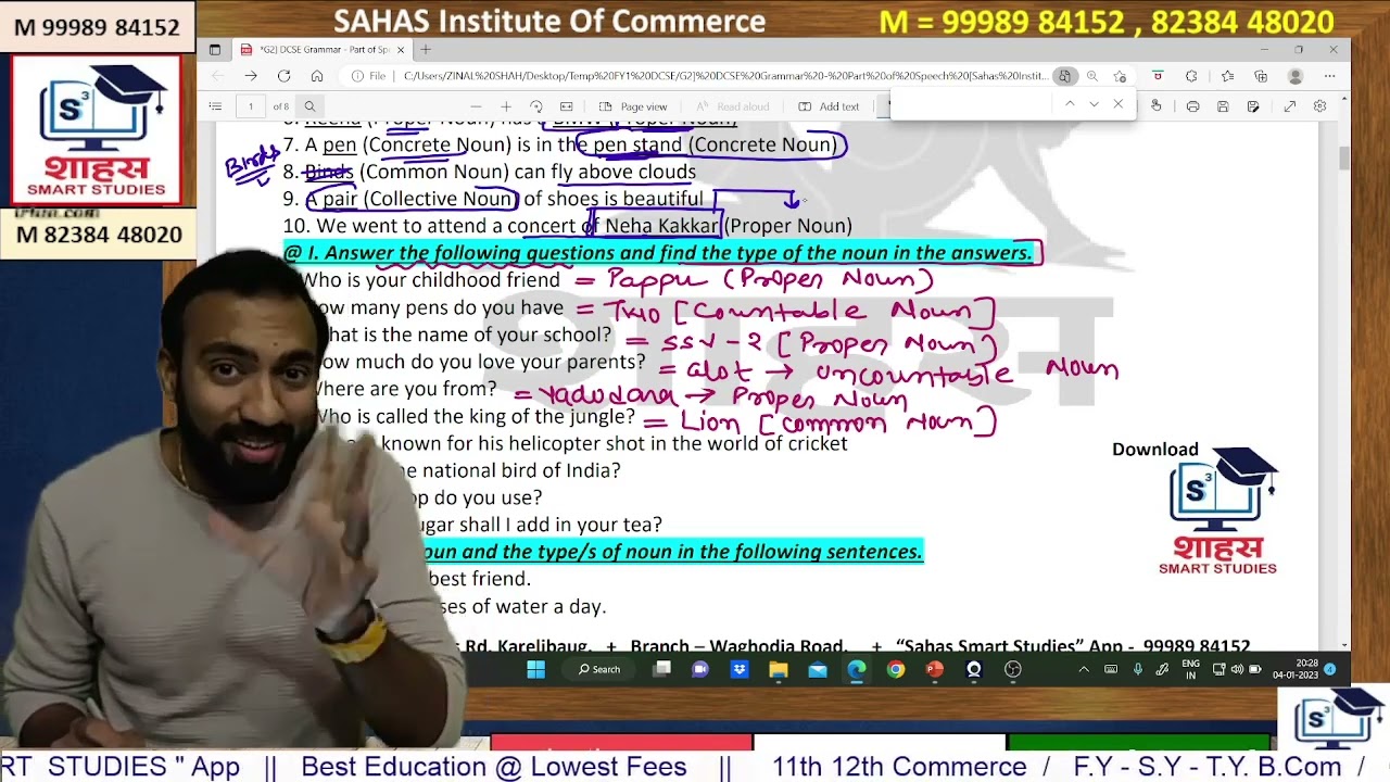 FYBcom(hon) FEC - Grammar Part 2[A] Part of Speech - Noun & Pronoun #msu #shahas #english