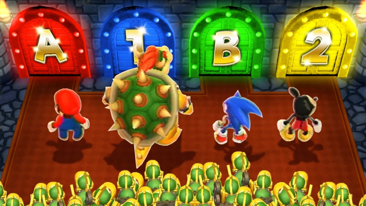 Mario Party 9  Minigames - Mario Vs Mickey Mouse Vs Sonic Vs Bowser (Master Cpu)