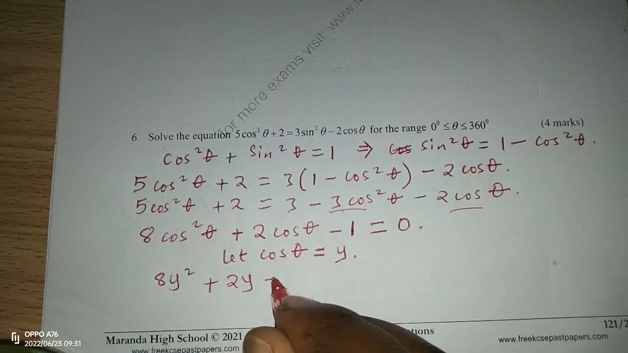 TRIGONOMETRY (III). MARANDA BOYS' MOCK