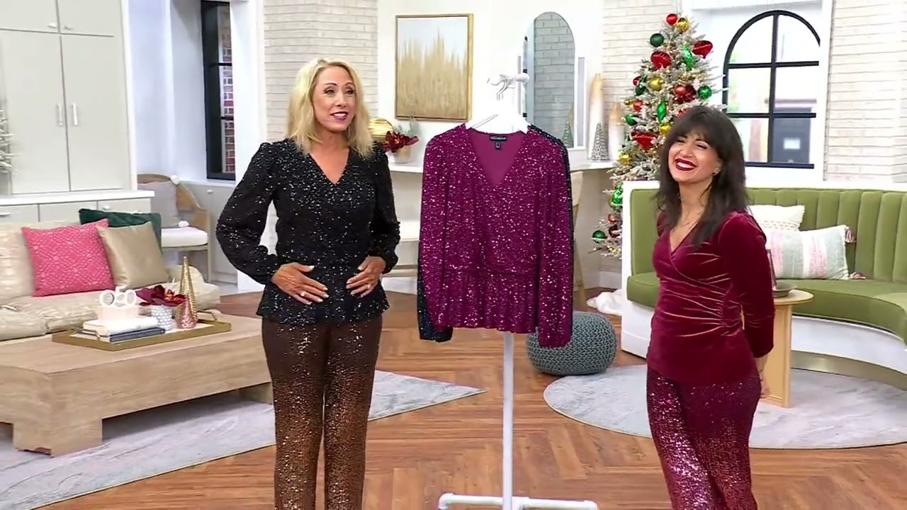 Susan Graver Occasions Sequin Faux Wrap Long-Sleeve Top on QVC