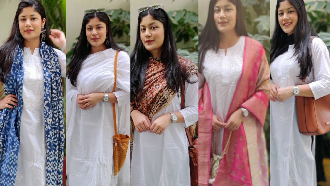 Styling White Chikankari kurti in different ways |Part-1|ethnic lookbook|college lookbook