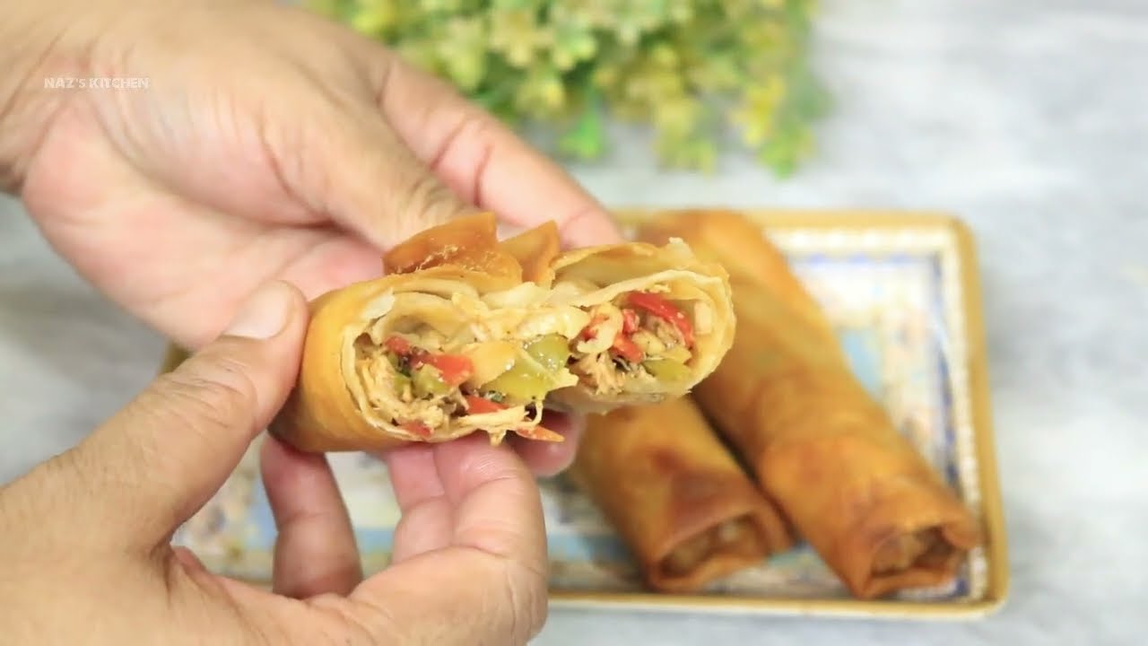 spring roll easy chicken spring roll or veg spring roll by Naz's Kitchen