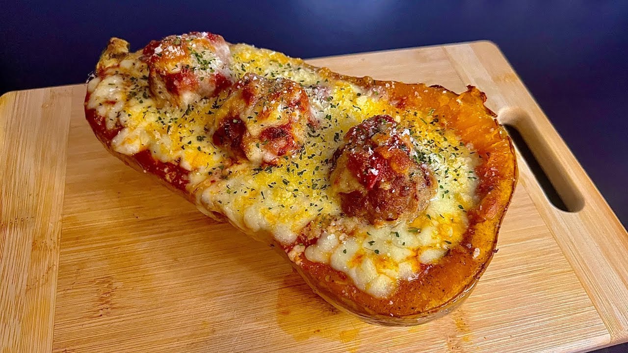 Cheesy Meatball Stuffed Butternut Squash (Fall Dinner Idea)