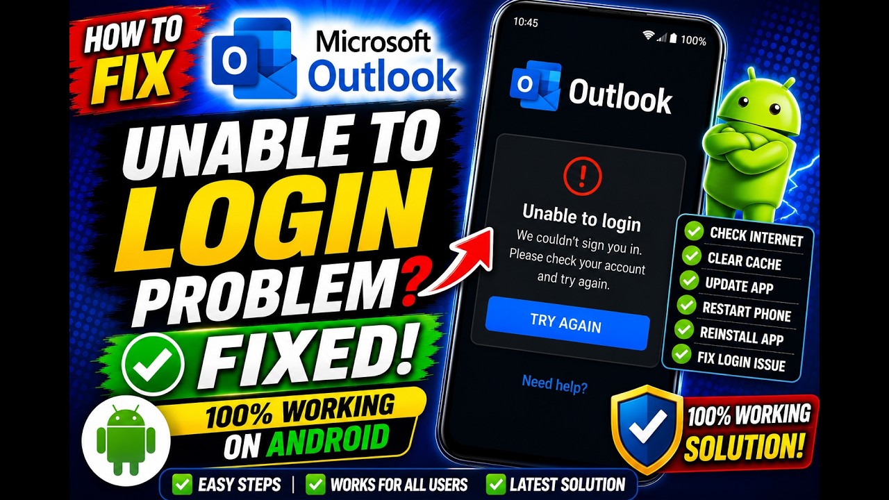 Fix Microsoft Outlook Unable to Login Problem on Android (2026) | Login Error Fixed 100%