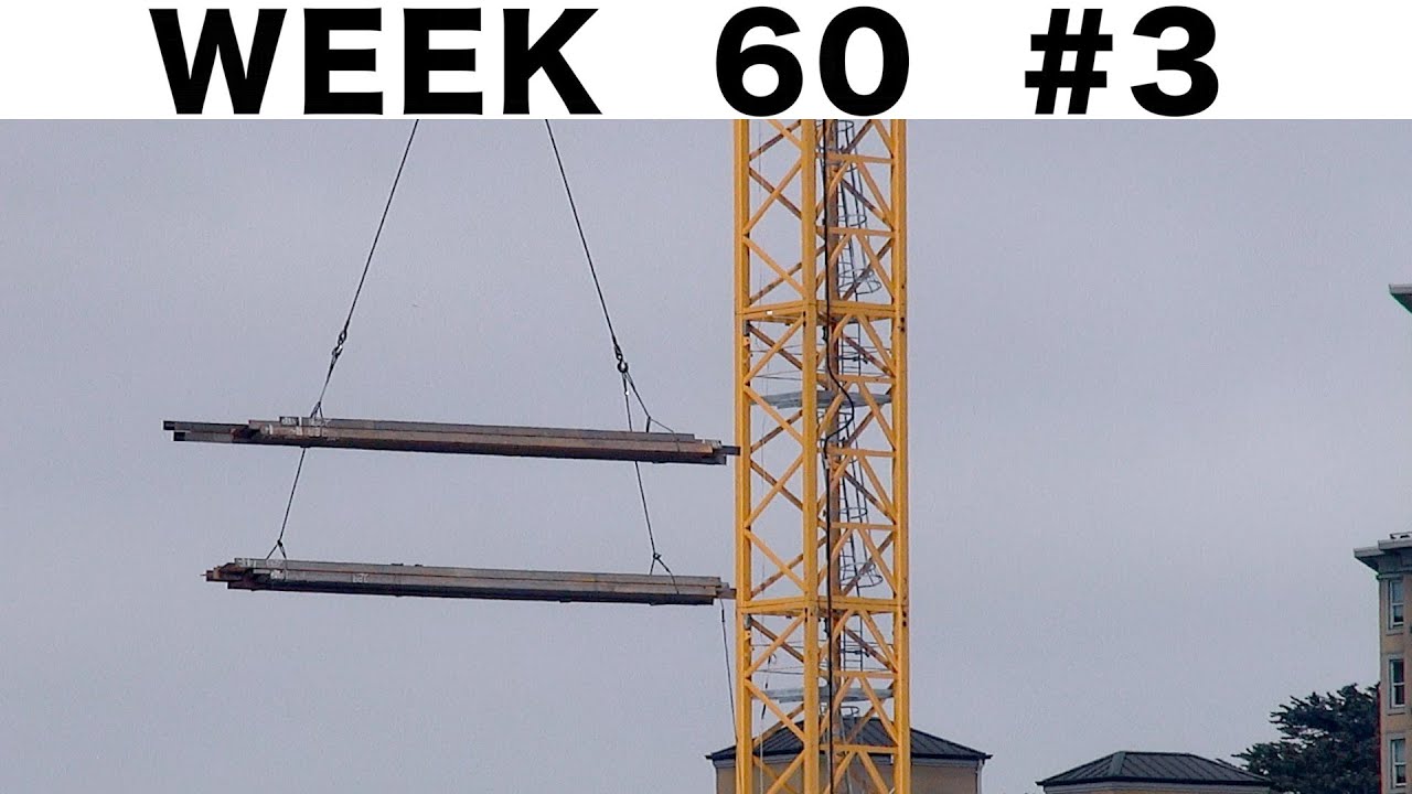 Tower crane hoisting I-beams: 