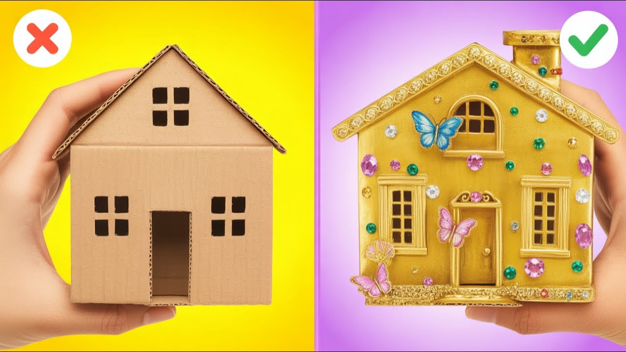 CÓMO HACER UNA CASA DE CARTÓN PARA MUÑECAS 📦 DIY Miniaturas de Papel Hacks & Manualidades