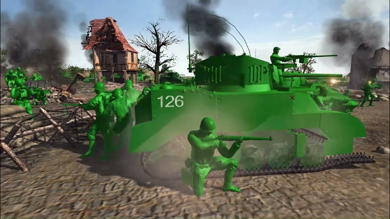 Men of War Army Men : Plastopian Wars Green Armored Force Defeats Red Marines !