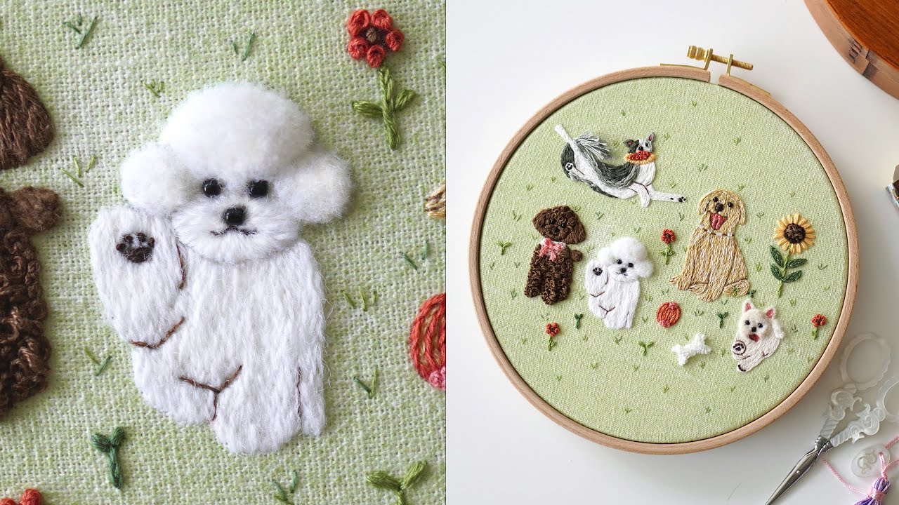 SUB) 비숑 프랑스 자수, 털북숭이 강아지 친구들 Bichon Hand Embroidery, Happy Puppy Series
