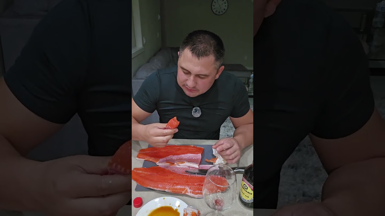 красная рыба сэлмон лосось речка Колумбия жена вино соус вкусно мукбанг